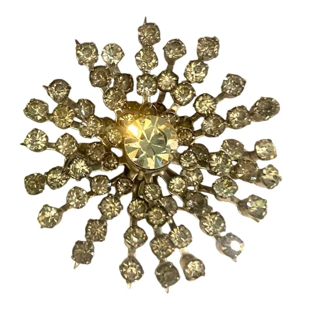 Vintage Coro clear rhinestone crystal starburst brooch marked